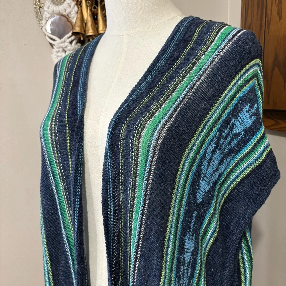 CHAPS Blue Long Sweater Vest Size Medium Shawl Open Front Cardigan - Picture 2 of 8